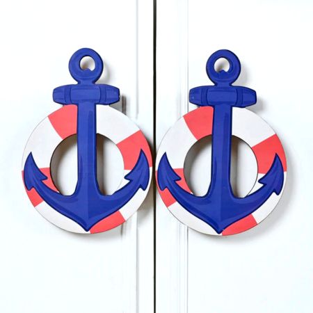 Handcrafted Acacia Wood Nautical Anchor Handles Set